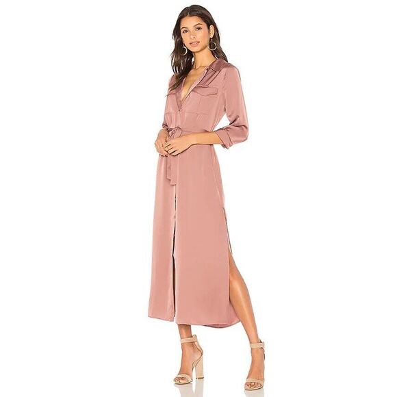 L'academie Revolve Long Shirt Dress Mauve Blush Button Up Belted Size XS - Picture 1 of 8